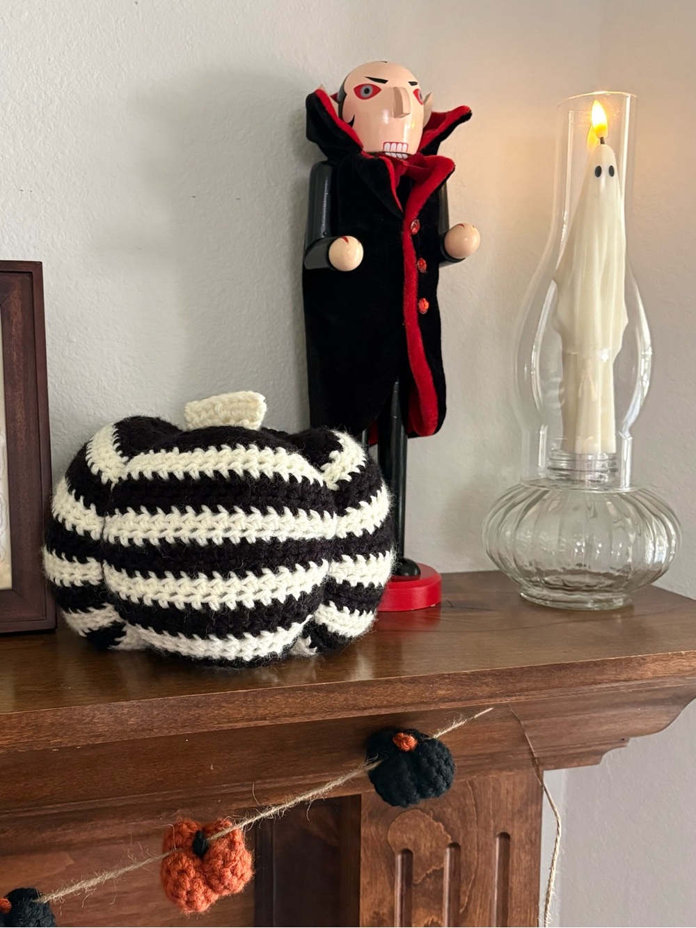 Beetlejuice Striped Black and Cream Crochet Pumpkin Halloween Decor